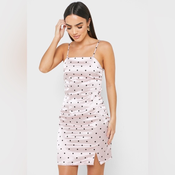 Missguided Satin Strappy Polka Dot Mini Dress - Picture 3 of 8